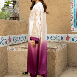Elegant Ombre Silk Embroidered Maxi Dress – Plum & Cream