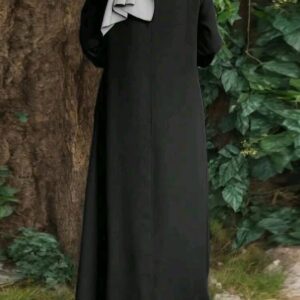 Elegant Maroon Front-Open Abaya with Tassel & Embroidered Cuffs