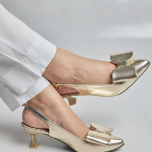 Metallic Gold Bow Slingback Kitten Heels